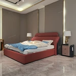 Curved High-Gloss Nightstand with Textured Drawer Panels and Oval Pulls